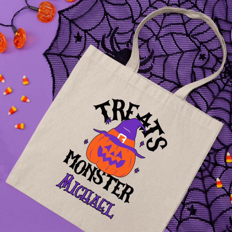 Personalised Halloween Tote Bag - Treats Monster