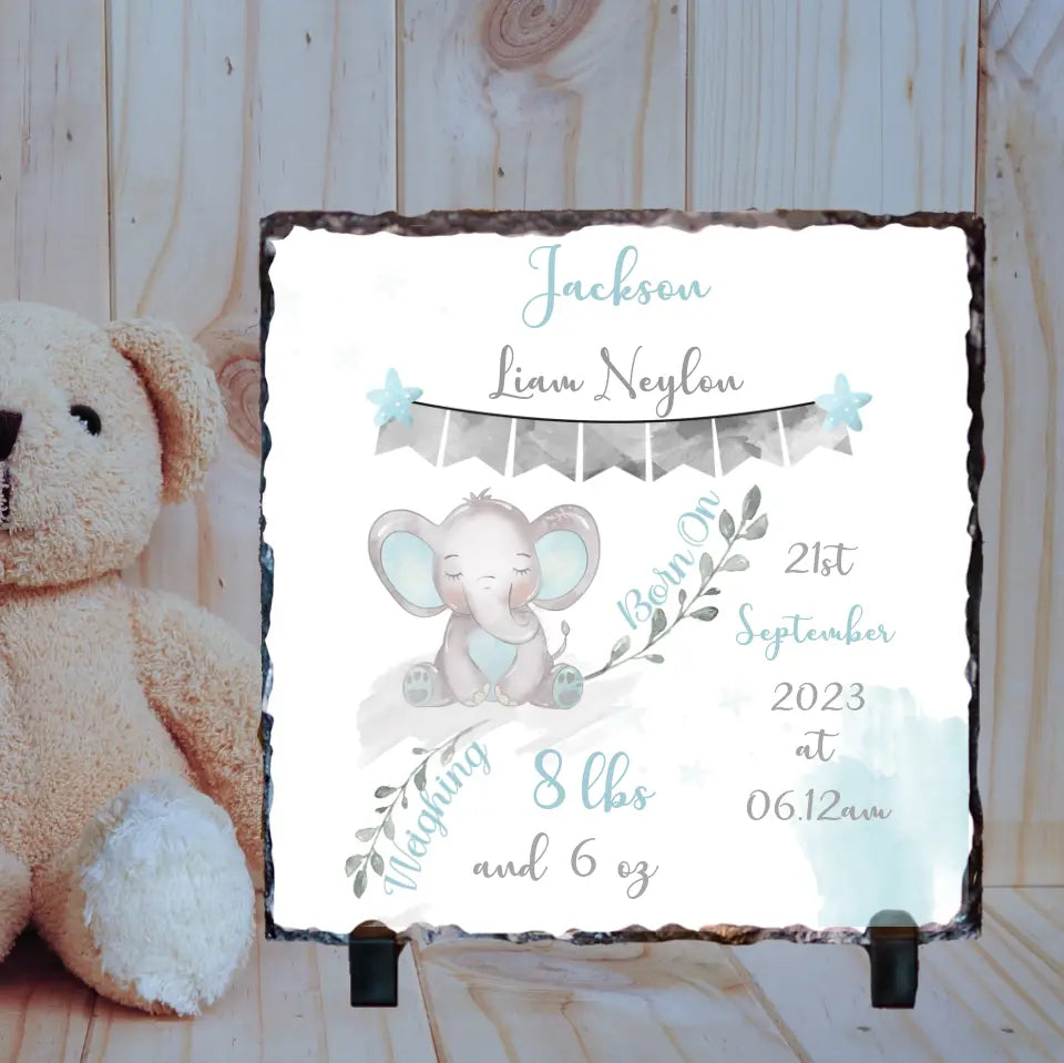 Personalised Slate for Baby Boy - Cute Elephant