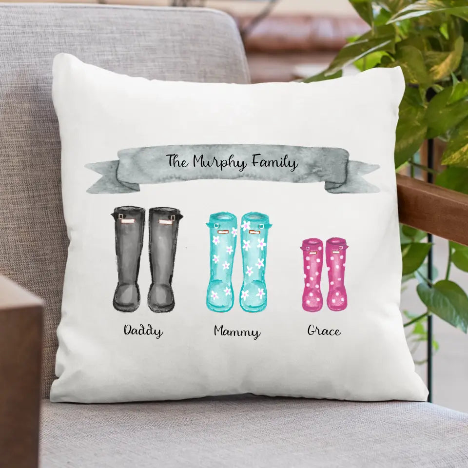 Personalised Family Cushion Wellies Personalised Gifts for