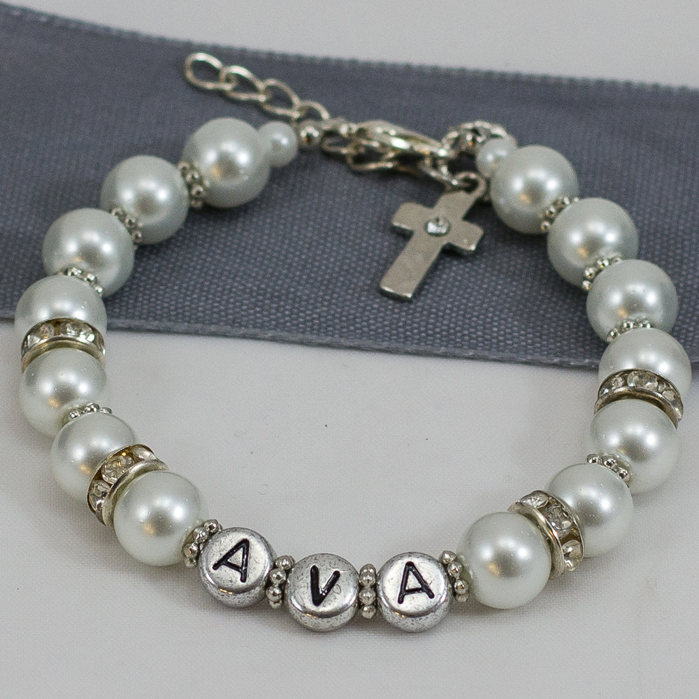 Glass Pearl - Personalised Holy Communion Bracelet