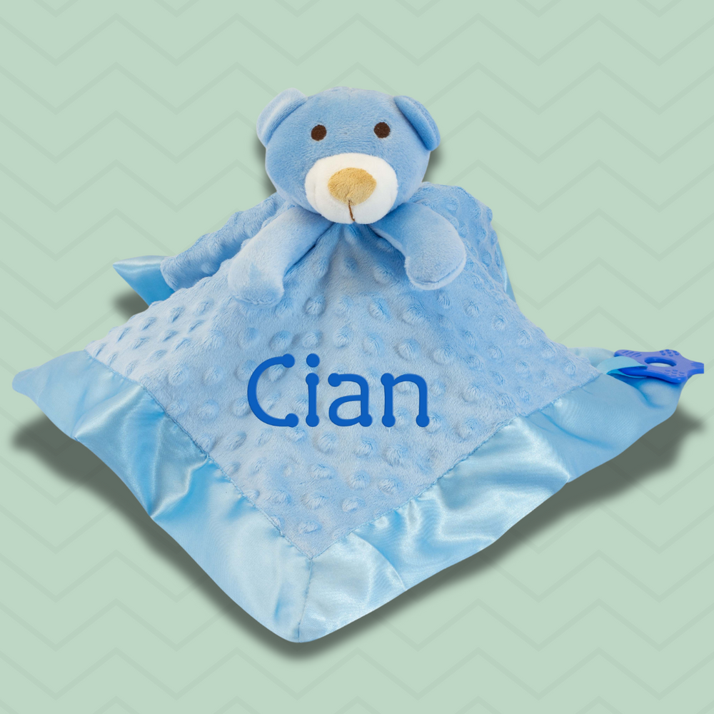 Personalised Baby Comforter - Blue Teddy