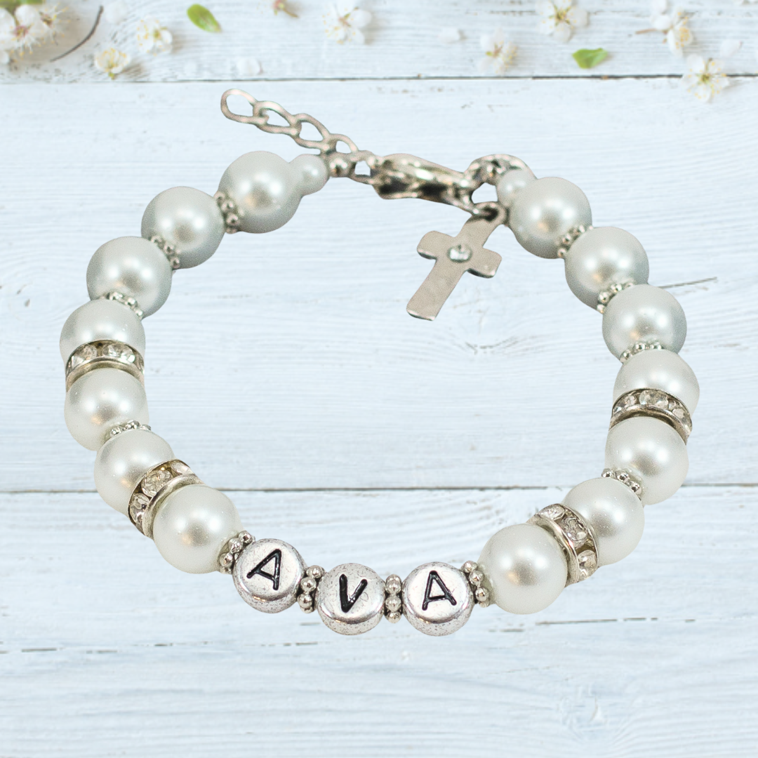 Glass Pearl - Personalised Holy Communion Bracelet