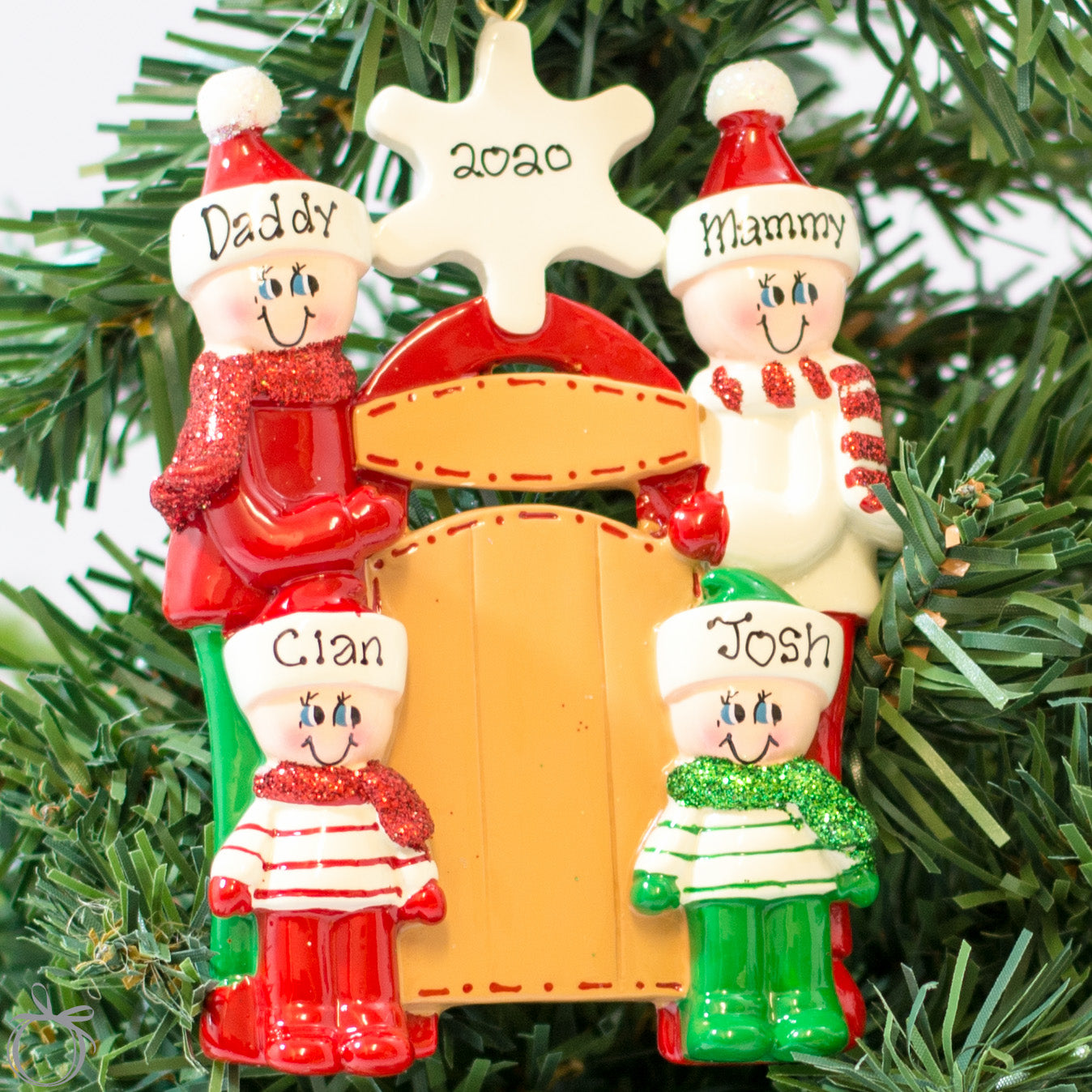 Personalised Christmas Decorations Sledding Family of 4 Personalised Christmas Ornaments
