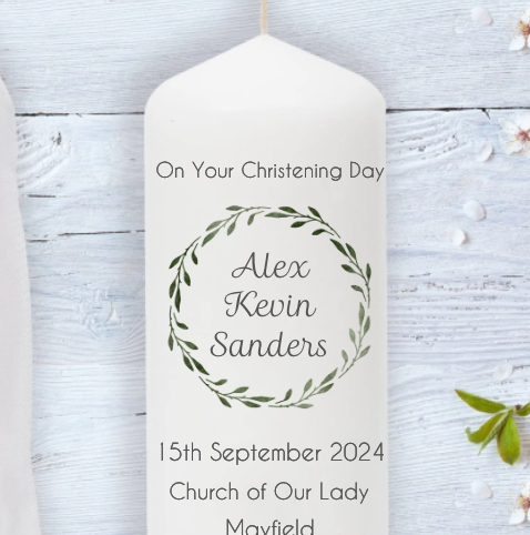 Celebrate Life’s Special Moments with Our Neutral Wreath Personalised Christening Candles