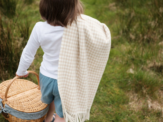 Personalised Foxford Fawn Gingham Lambswool Baby Blanket