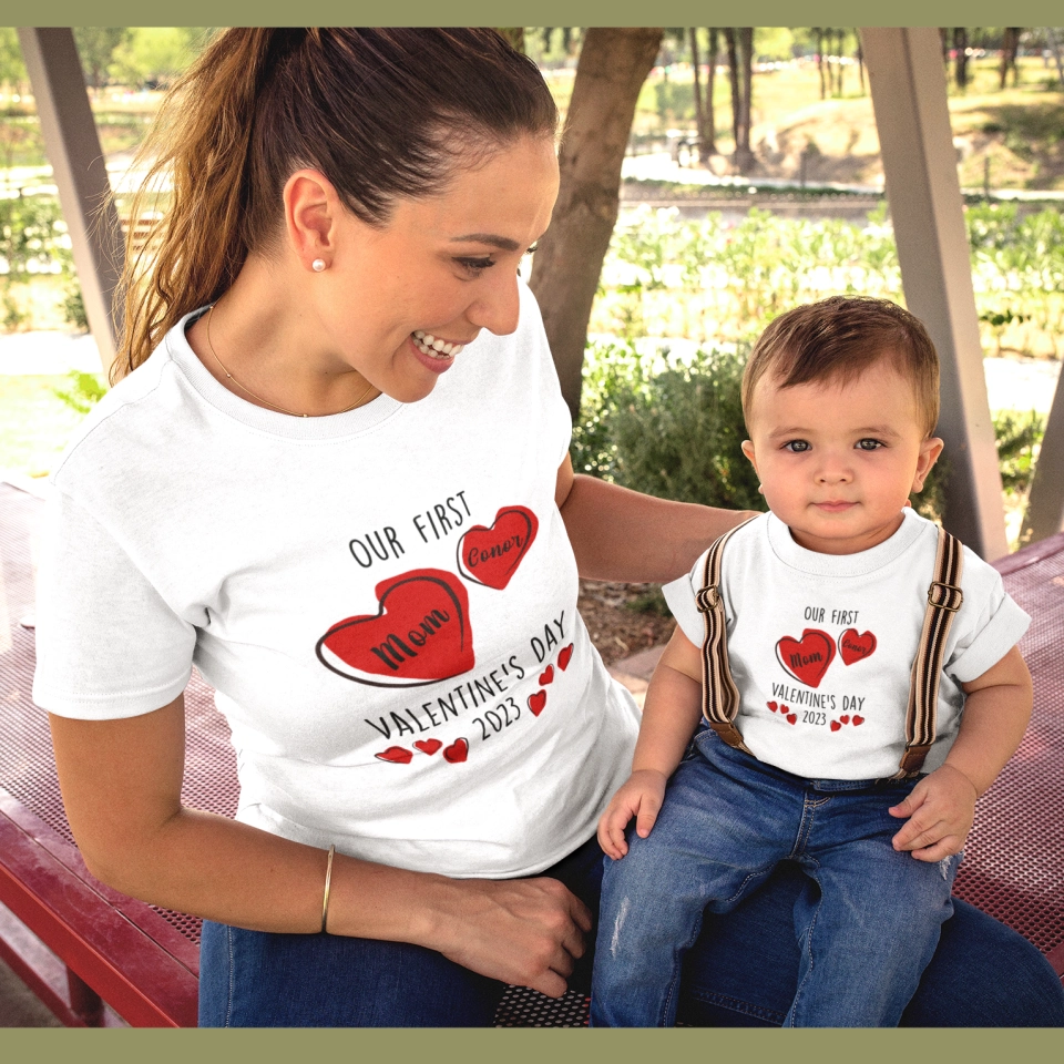 Personalised Parent and Child Valentine's Day T-shirt Set - NEW