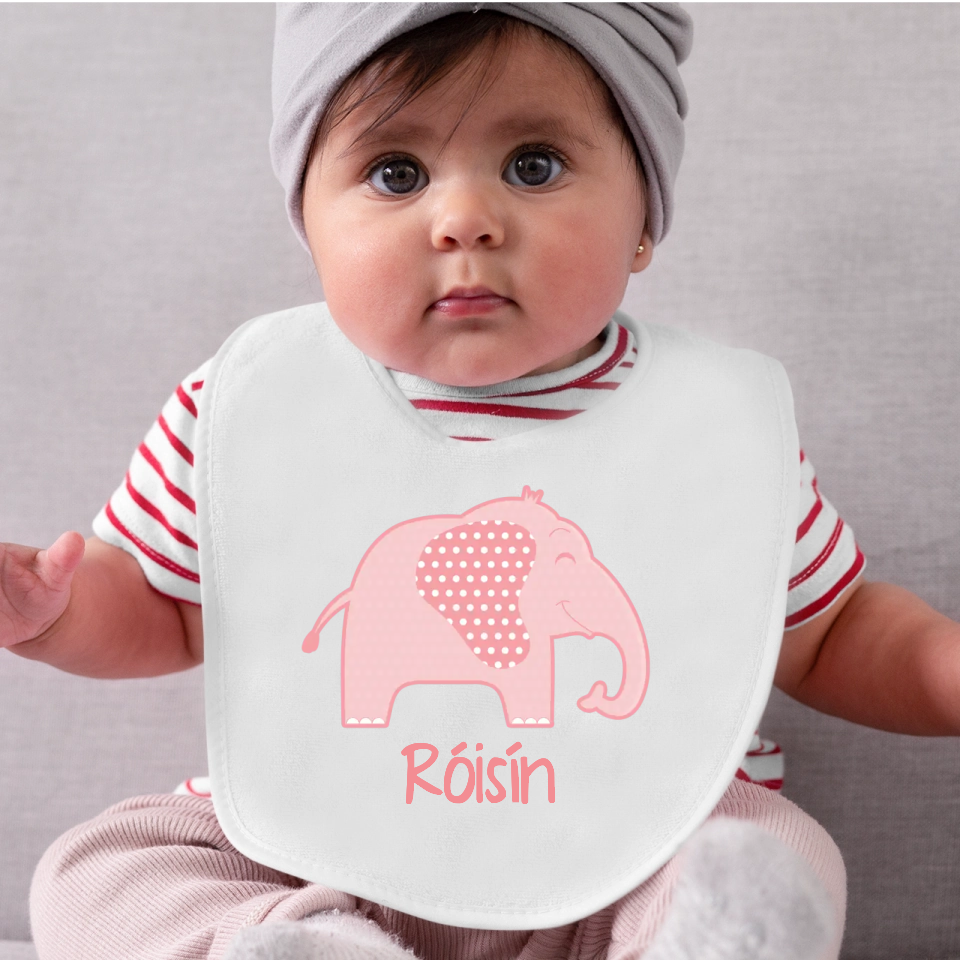 Personalise Baby Bib for Girls - Elephant