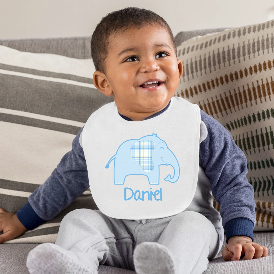 Personalise Baby Bib for Boys - Elephant