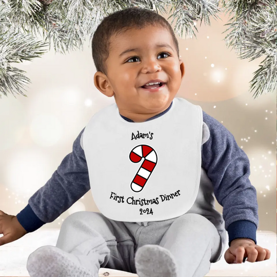 Personalised Baby Bib - My First Christmas Dinner - Design Your Own