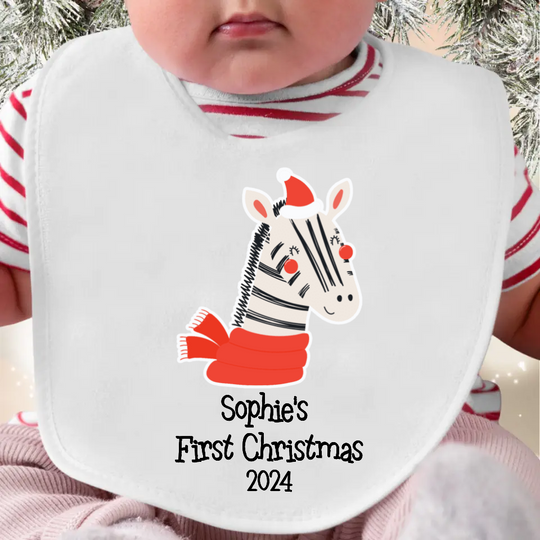 Personalised Baby's First Christmas Bib with Animals