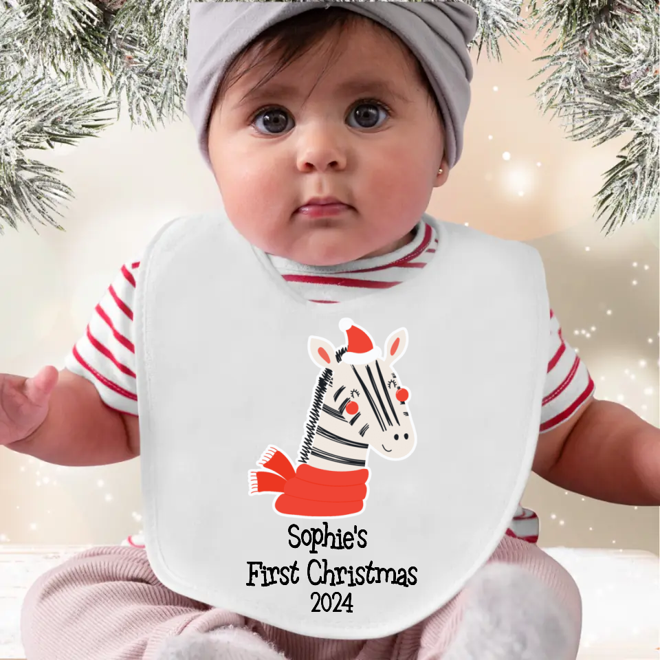 Personalised Baby's First Christmas Bib with Animals