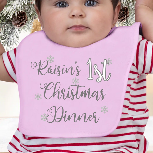 Personalised My First Christmas Bib for Girls - Christmas Dinner