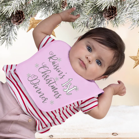 Personalised My First Christmas Bib for Girls - Christmas Dinner