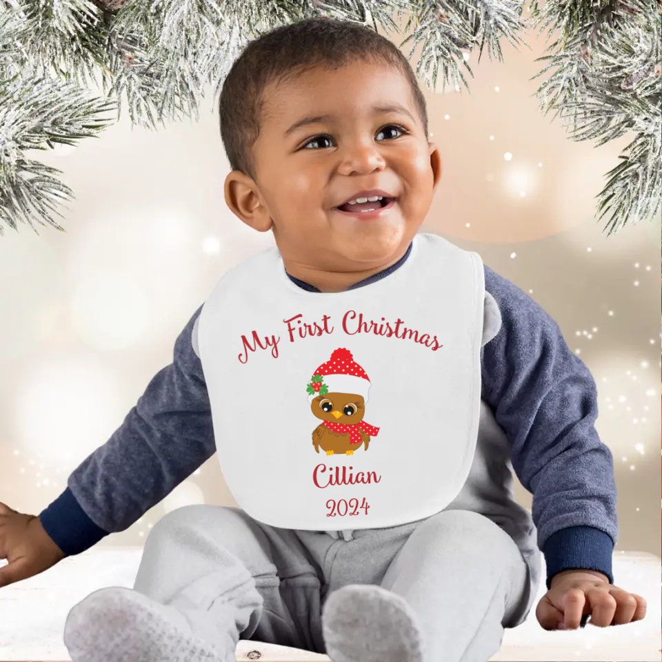 Personalised My First Christmas Bib - Cute Owl