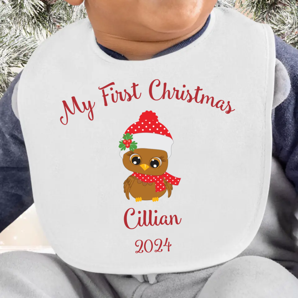 Personalised My First Christmas Bib - Cute Owl