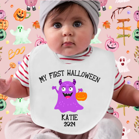 Personalised Baby Bib - My First Halloween - Little Monsters