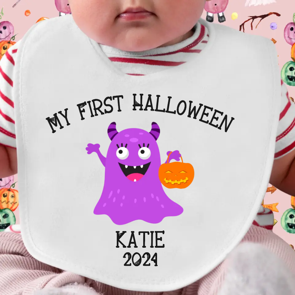 Personalised Baby Bib - My First Halloween - Little Monsters