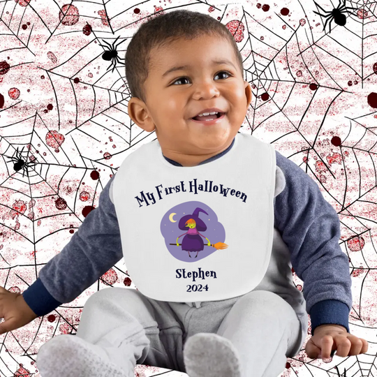 Personalised Baby Bib - My First Halloween - Spooky Characters