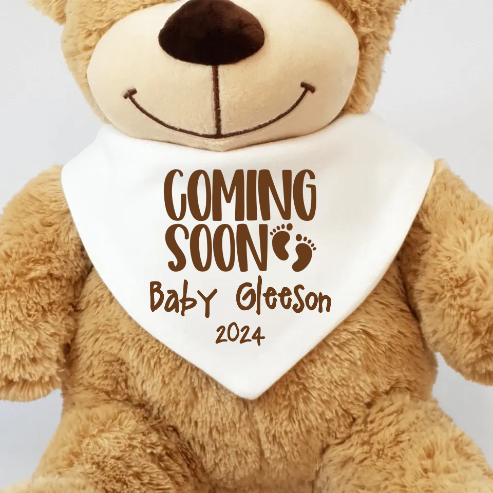 Personalised Baby Bib with Teddy Bear - Baby Shower - Coming Soon