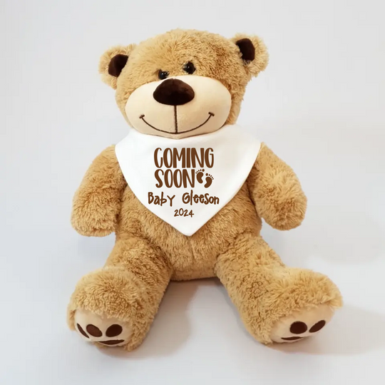 Personalised Baby Bib with Teddy Bear - Baby Shower - Coming Soon