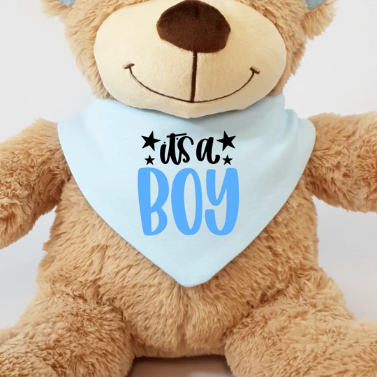 Personalised Baby Bib with Teddy Bear - Gender Reveal Boy