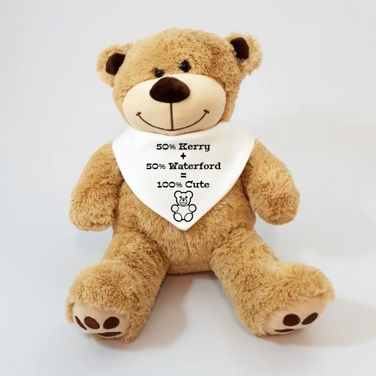 Personalised Baby Bib with Teddy Bear - Half & Half - Customise with Town, County or Country