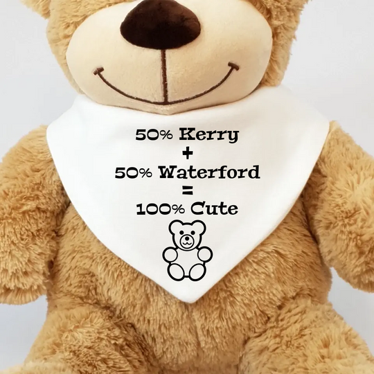 Personalised Baby Bib with Teddy Bear - Half & Half - Customise with Town, County or Country