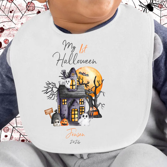 Personalised Baby Bib - My First Halloween - Haunted House