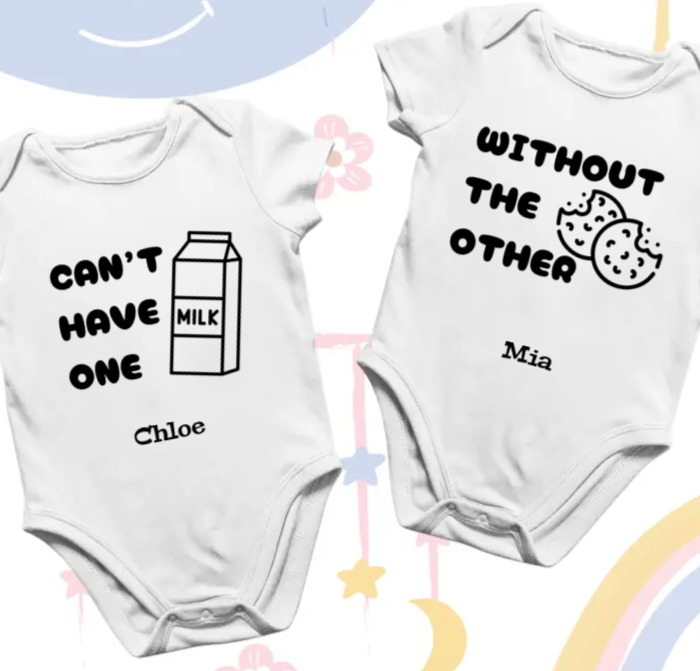 Personalised Twin Vests Set - Milk and Cookies