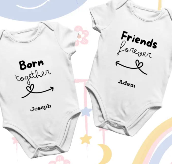 Personalised Twin Vests Set - Born Together Friends Forever