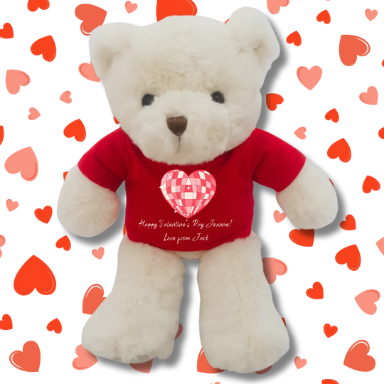 Personalised White Teddy Bear for Valentine's Day - Disco Heart