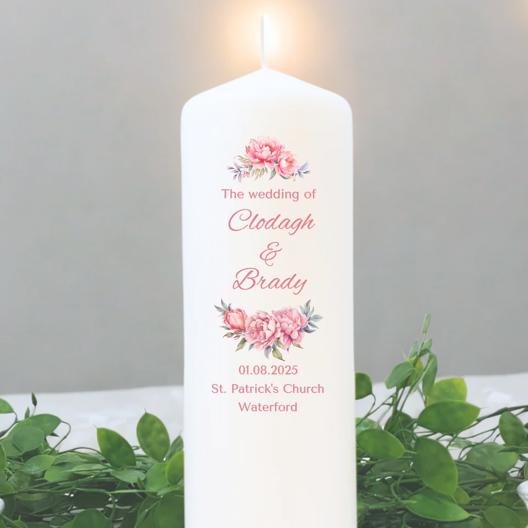 Personalised Wedding Candles Unity Set - Roses - with Candle Holders & Keepsake Pouch