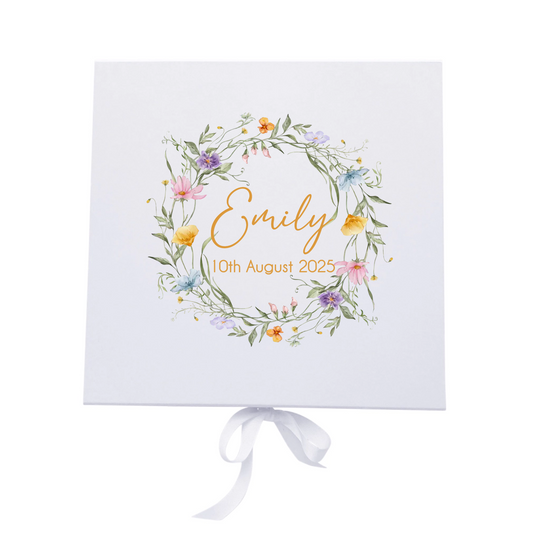 Personalised Keepsake Box for Baby Girl - Floral Wreath