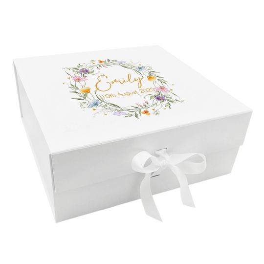 Personalised Keepsake Box for Baby Girl - Floral Wreath