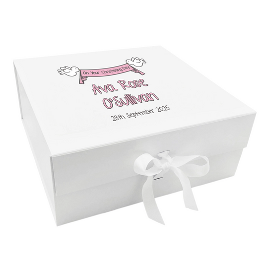 Personalised Christening Keepsake Box with Ribbon & Doves