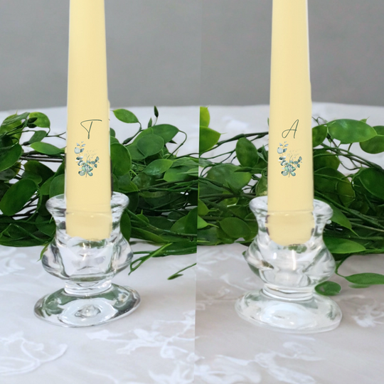 Personalised Wedding Candles Unity Set - Eucalyptus - with Candle Holders & Keepsake Pouch