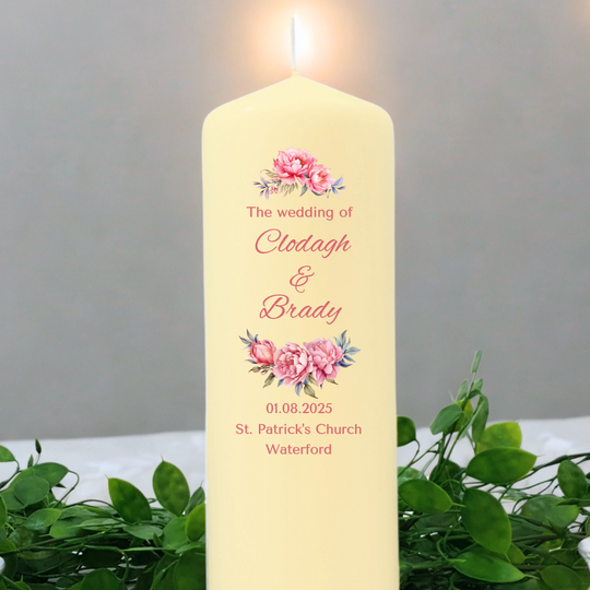 Personalised Wedding Candles Unity Set - Roses - with Candle Holders & Keepsake Pouch