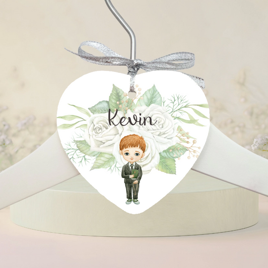 Personalised Heart Ornament & Hanger for Communion Boy Suit