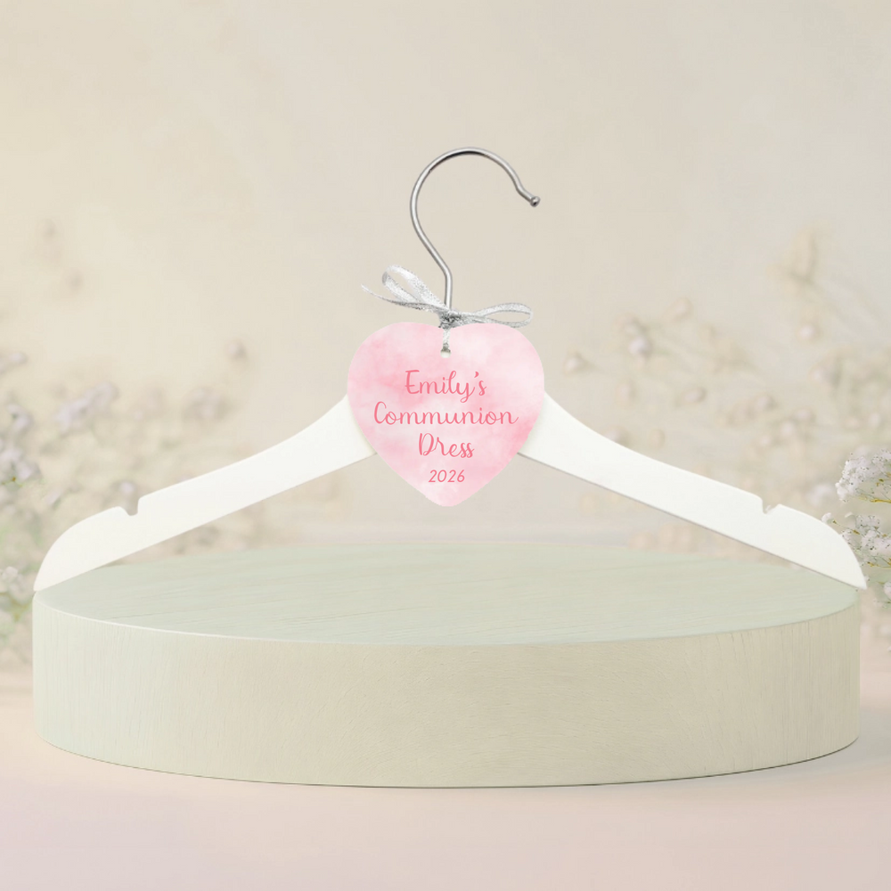 Personalised Heart Ornament & Hanger for Communion Girl Dress - Watercolour