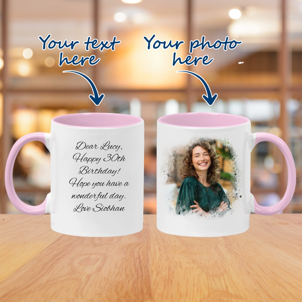 Personalised Mug for Any Occassion with Watercolour Effect - Add Your Own Image & Text