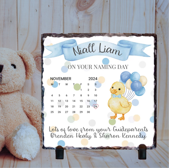 Personalised Naming Day Slate for Boys - Duck