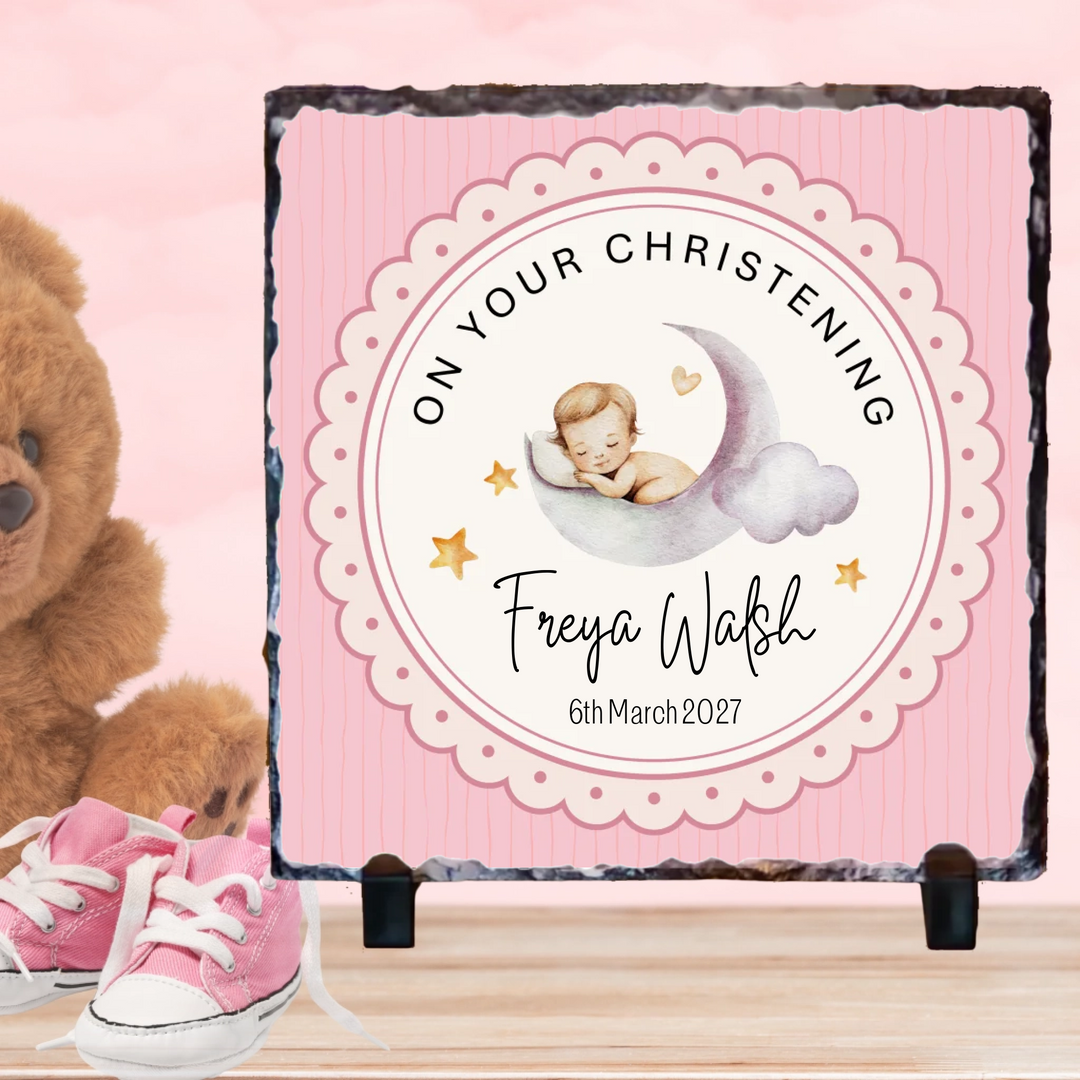 Personalised Christening Slate for Girls - Moon