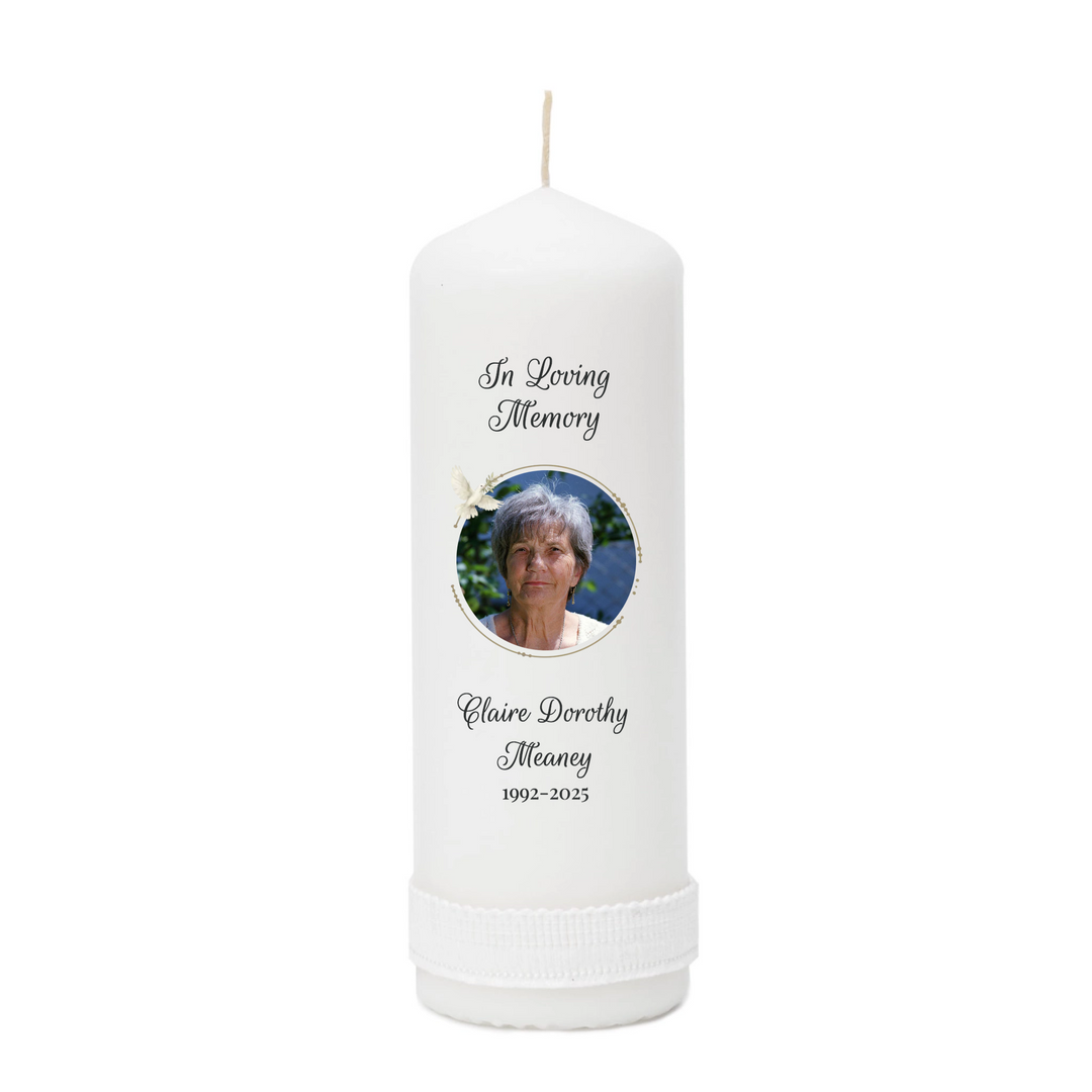 Personalised Memorial Candle - Simple Wreath Upload Your Own Special Photo