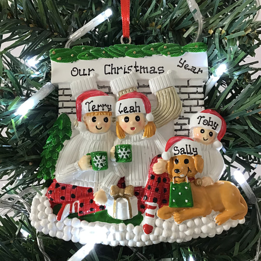 Personalised Christmas Ornament - Paws by the Fireplace Family 3 NEW