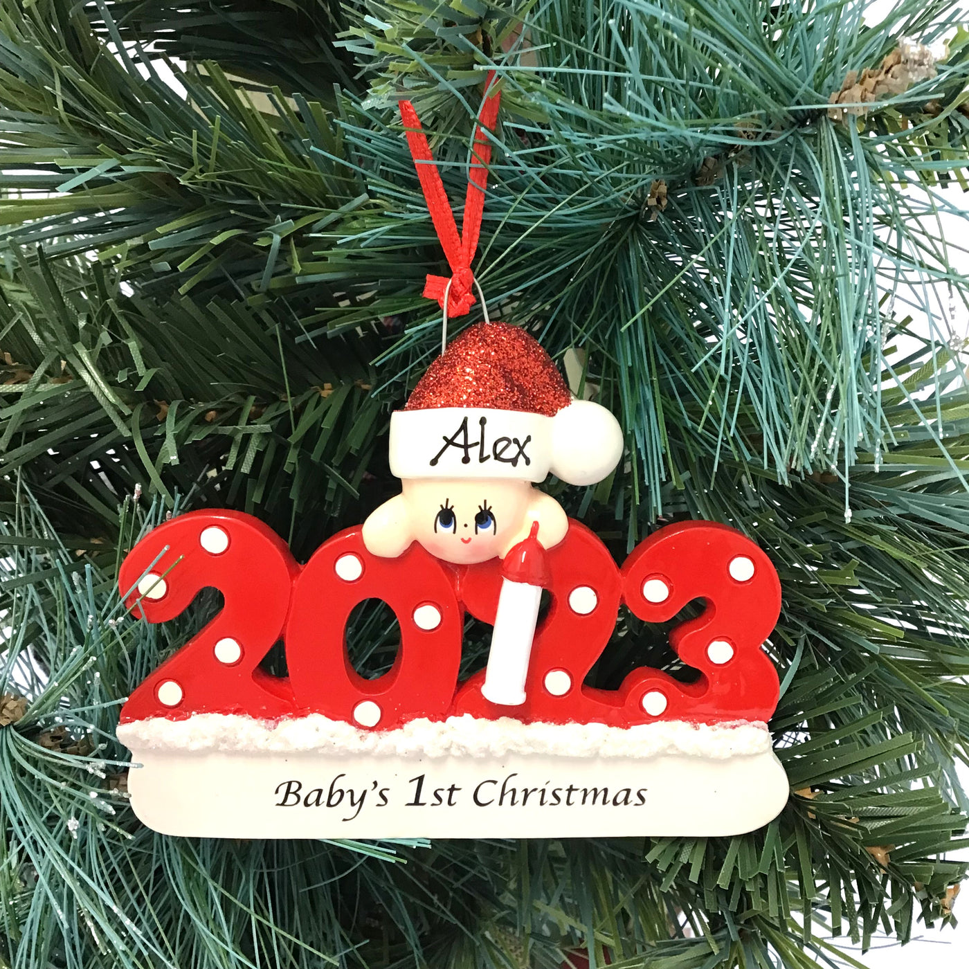 Personalised Baby's 1st Christmas Ornament - 2023 RED