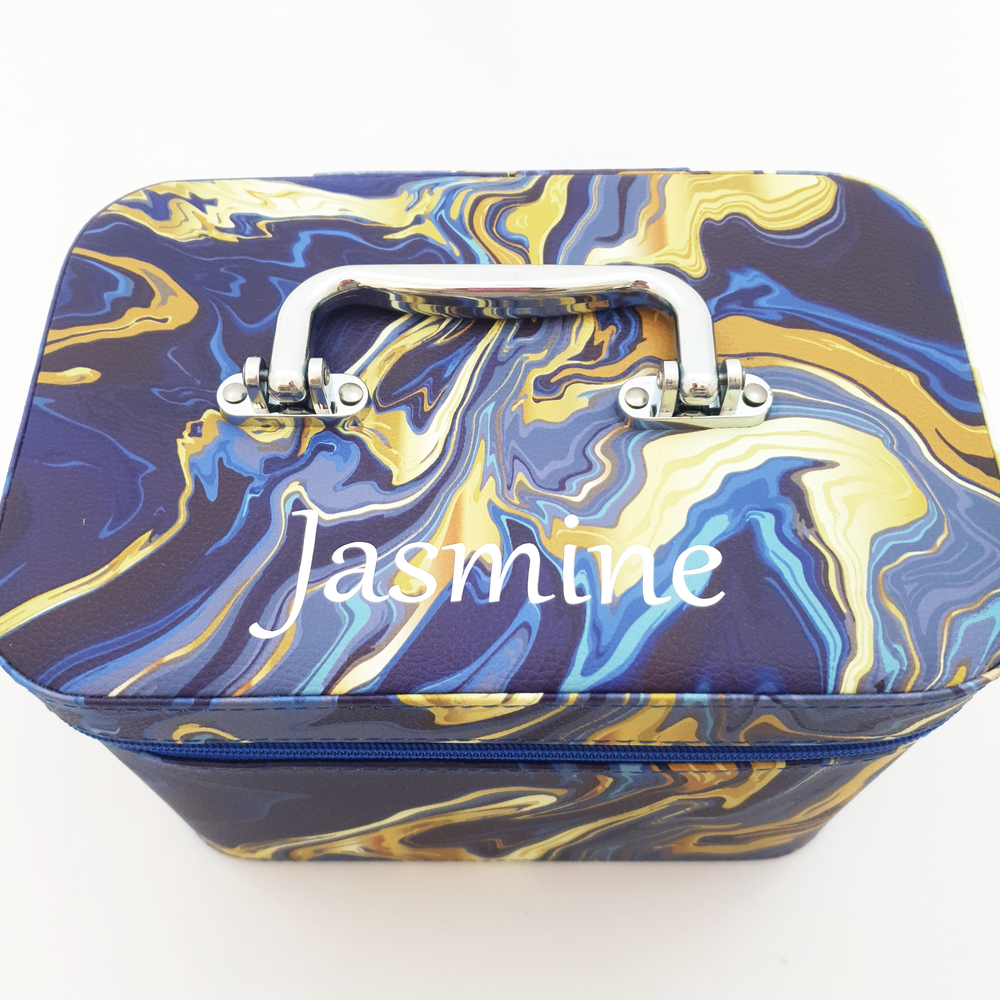 Personalised Vanity Case with Dove Gift Set - Blue & Gold Marble