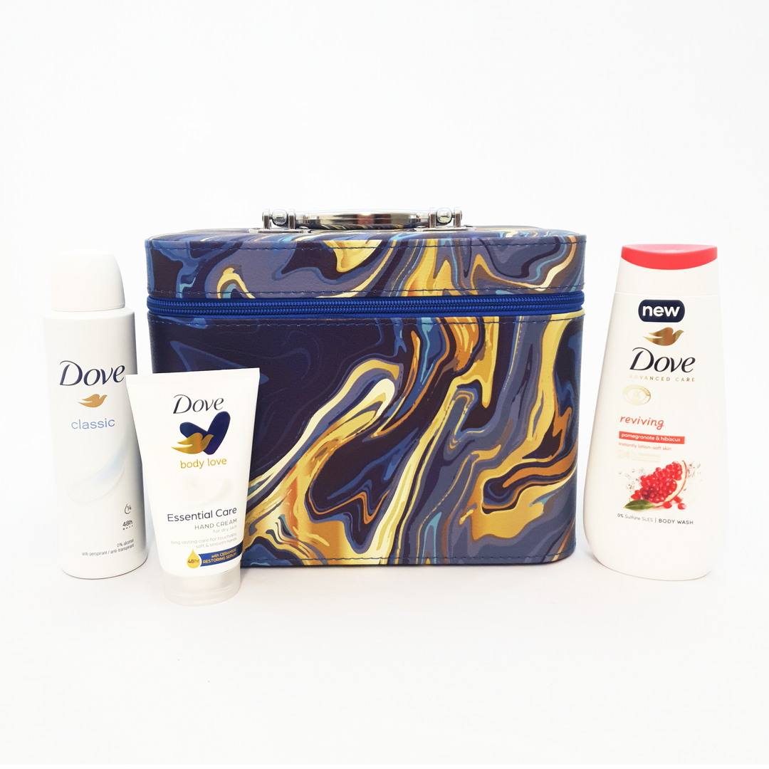 Personalised Vanity Case with Dove Gift Set - Blue & Gold Marble