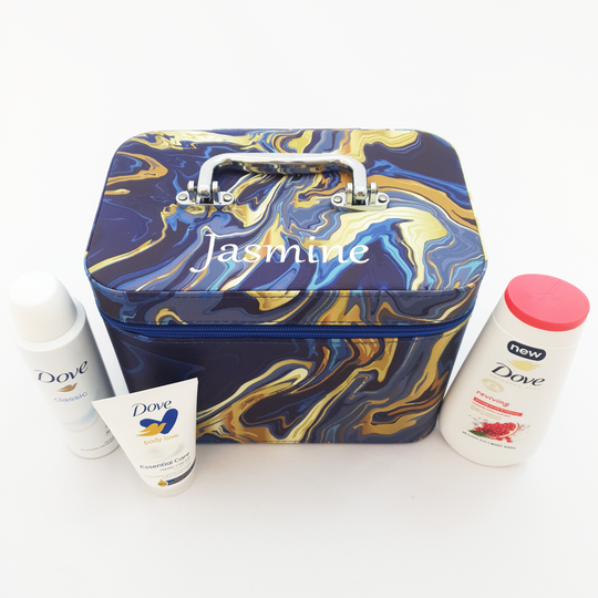 Personalised Vanity Case with Dove Gift Set - Blue & Gold Marble