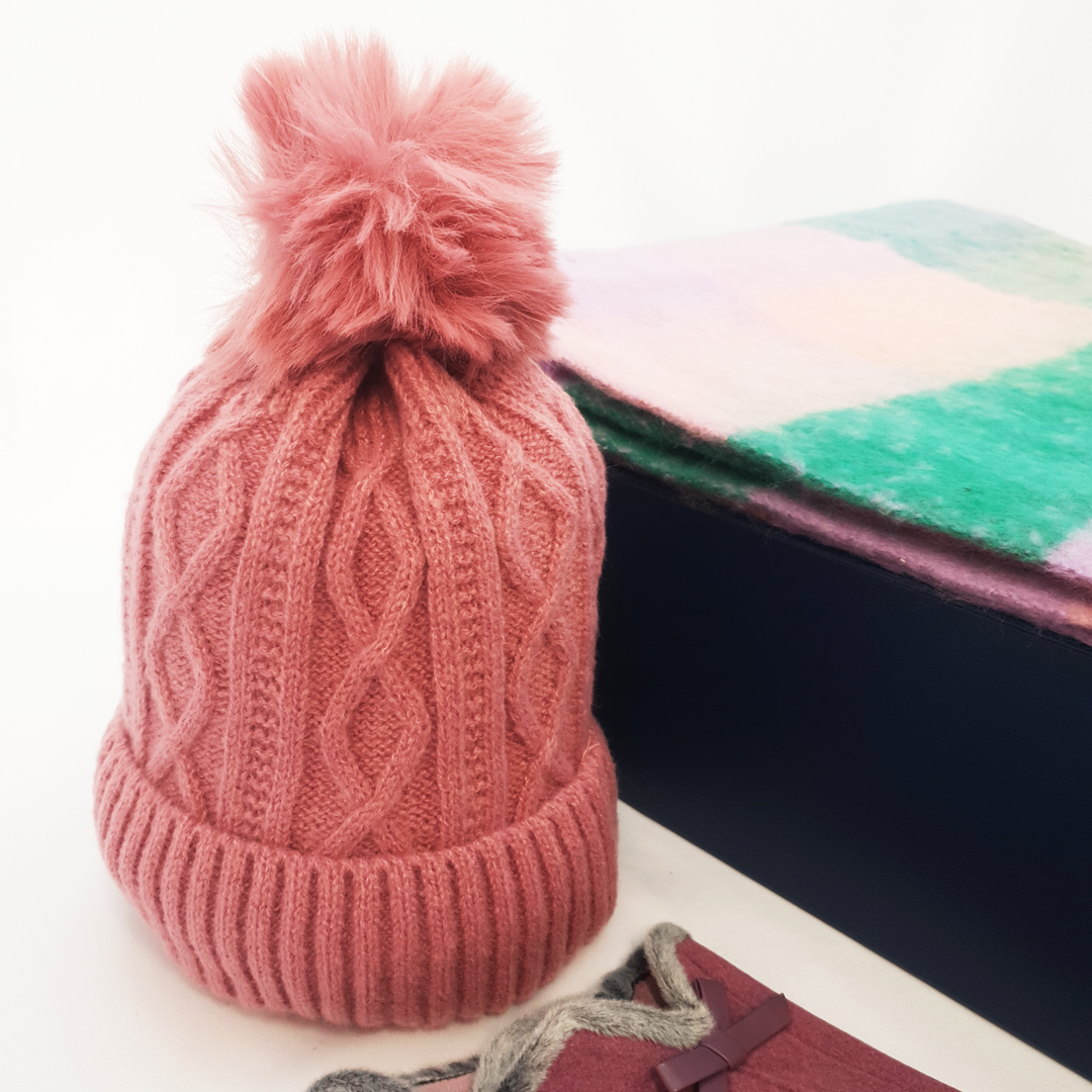 Ladies Scarf, Hat & Gloves in Luxury Gift Box - Pink & Green