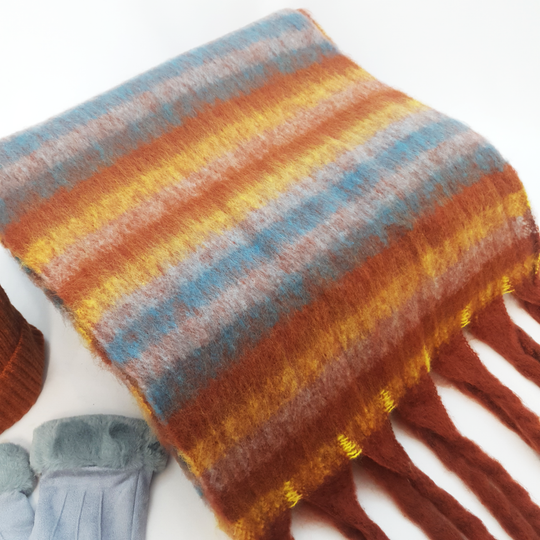 Ladies Scarf, Hat & Gloves in Luxury Gift Box - Rust & Grey